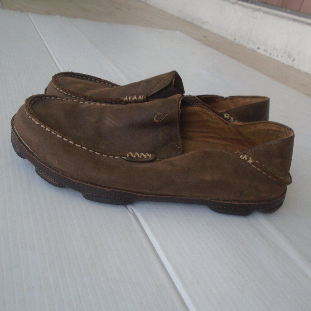 Olukai Moloa Leather Slip-On Loafers Mens Size 10 Brown